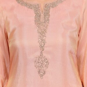 peach solid straight tissue kurta with embroidered neck peach solid straight tissue kurta with embroidered neck