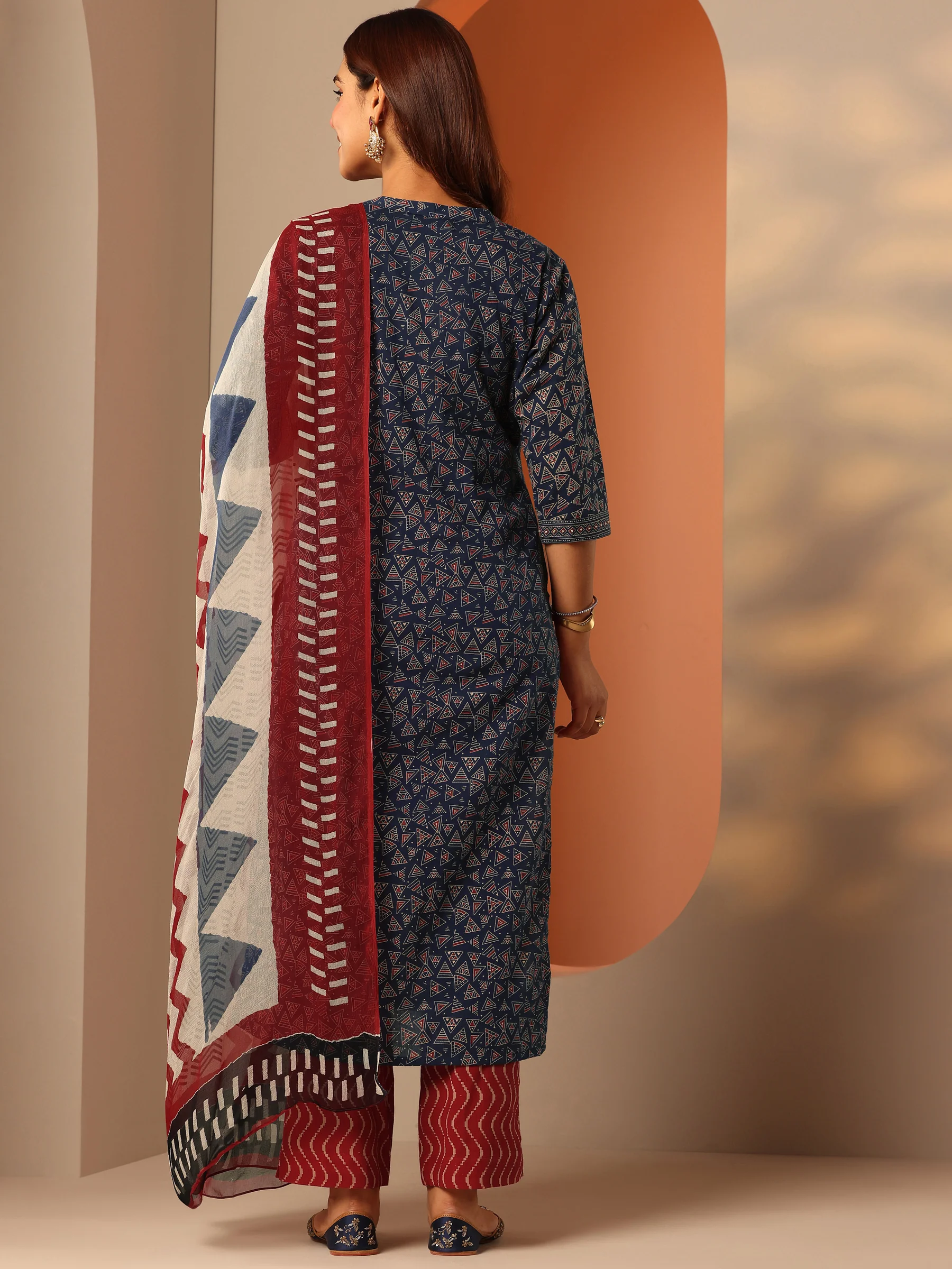 blue printed cotton straight suit set with dupatta blue printed cotton straight suit set with dupatta