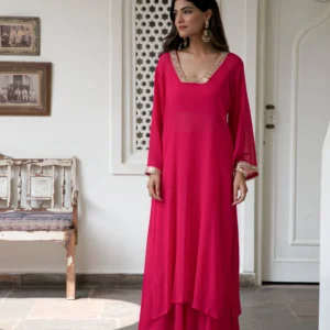 pink georgette kurta pants