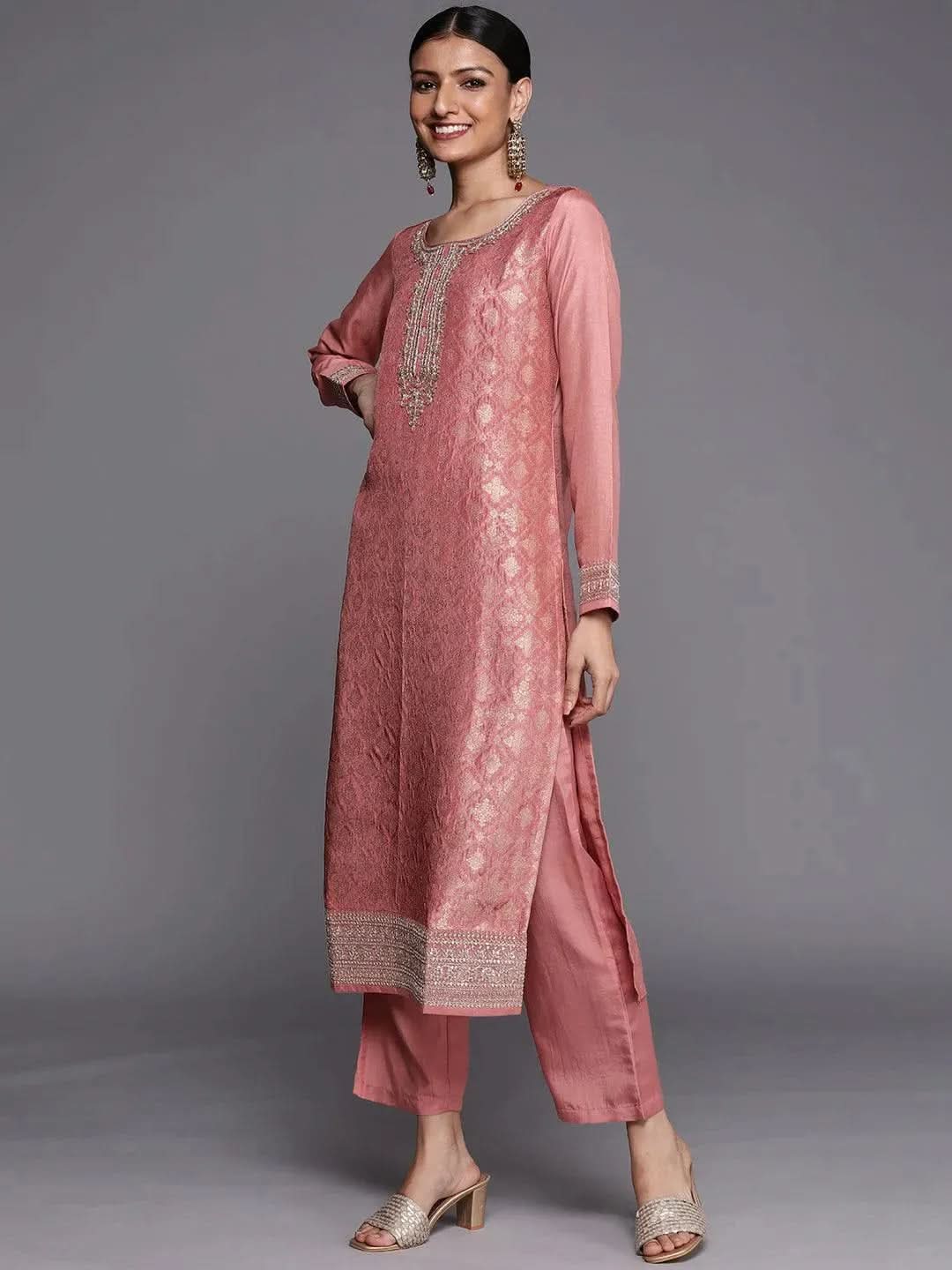peach self design silk blend straight kurta with dupatta peach self design silk blend straight kurta with dupatta