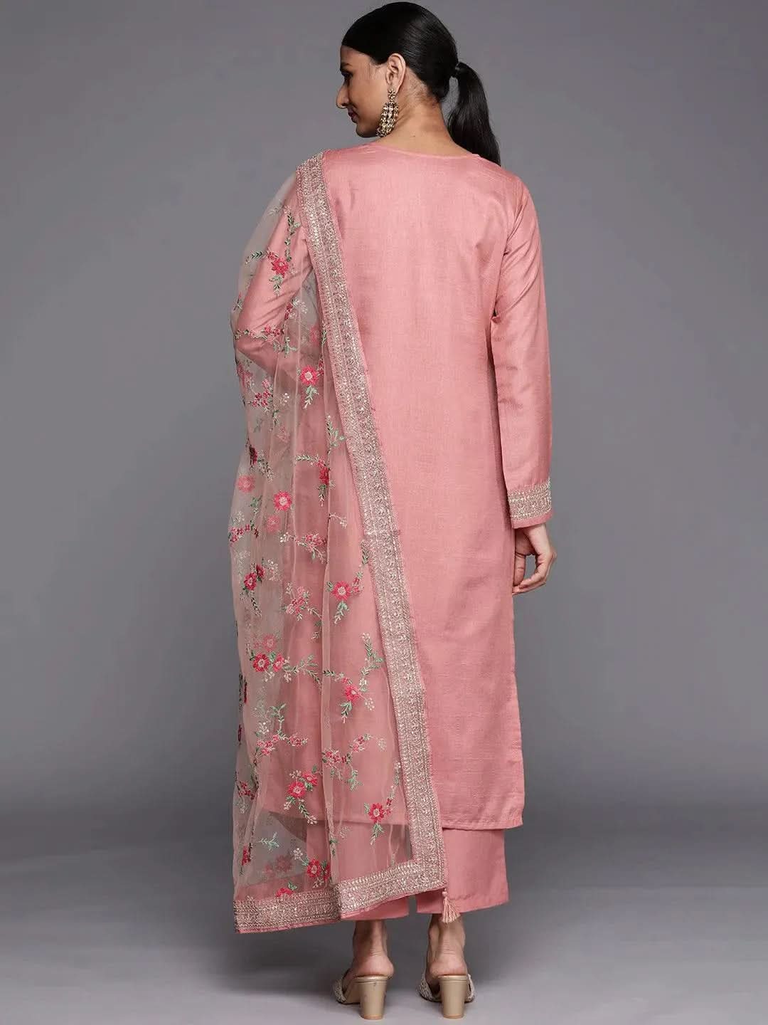 peach self design silk blend straight kurta with dupatta peach self design silk blend straight kurta with dupatta