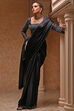 black poly satin fitted embroidered pre draped saree black poly satin fitted embroidered pre draped saree